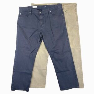 AG Adriano Goldschmied Men's 40x32 The Graduate Tailored Leg Navy Beige Jeans